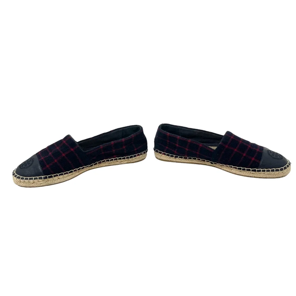 Tory Burch Color Block Espadrille - Flats - Plaid - Wool - Navy Red - Size 9